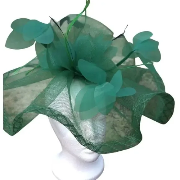 SOLD Emerald Derby FascinatorvFloral Statement Hat Race Day Wedding Guest Garden - Picture 10 of 12